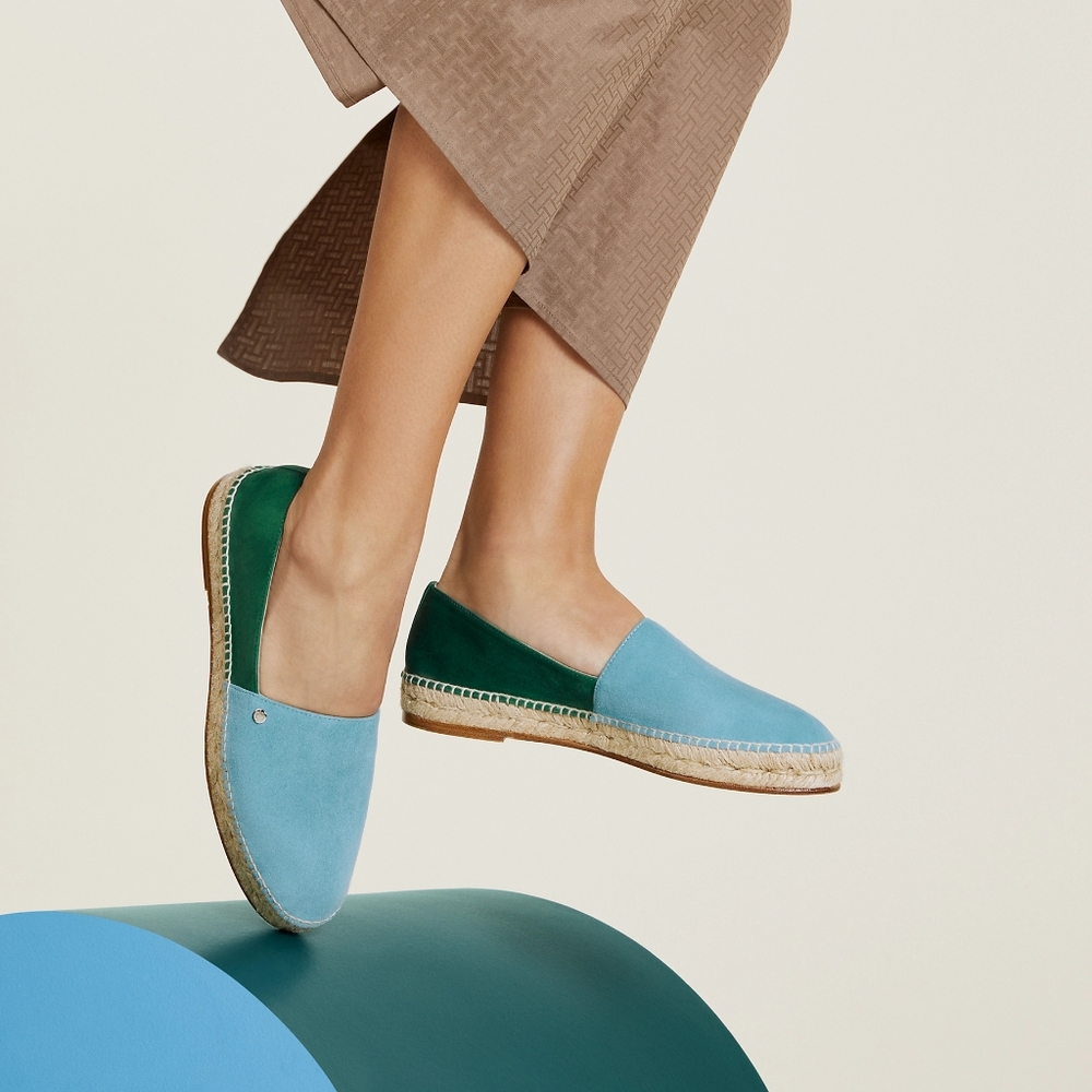 Hermès Joven Suede Espadrille sz 38 Bleu Minéral / Vert Viride
